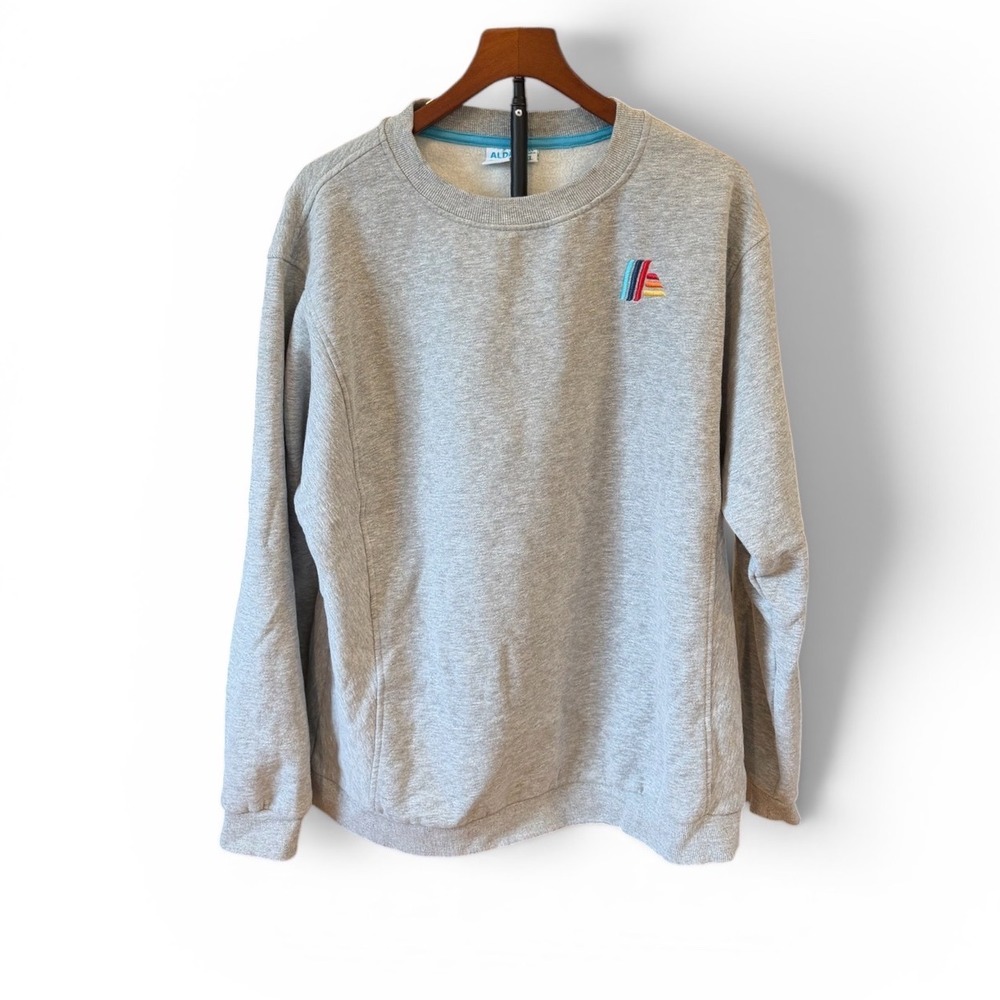 Aldi Gear Crewneck Sweatshirt XL Gray Heather Retro‎ Logo Pullover Fleece Mens